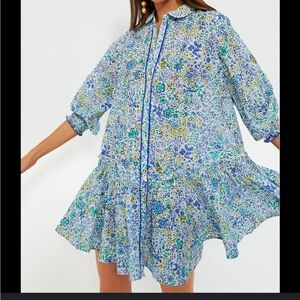 POUPETTE ST BARTH, White Blue Nature Tesorino Mini Dress, M/L, NWT